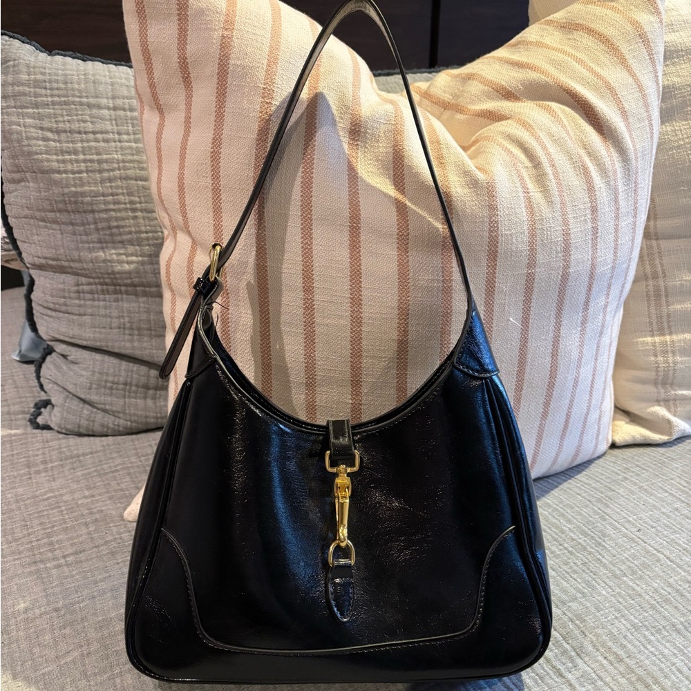 Black Faux Leather Shoulder Bag